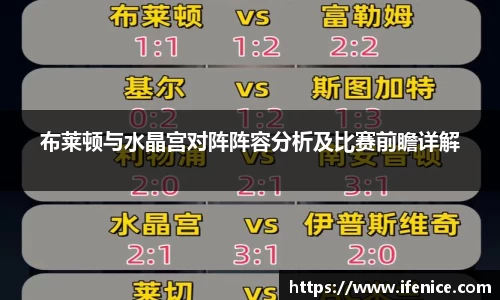 布莱顿与水晶宫对阵阵容分析及比赛前瞻详解